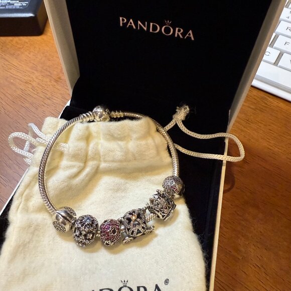 Pandora Disney Theme Bracelet Chain and Charms Set with Box and Pouch - Picture 1 of 4